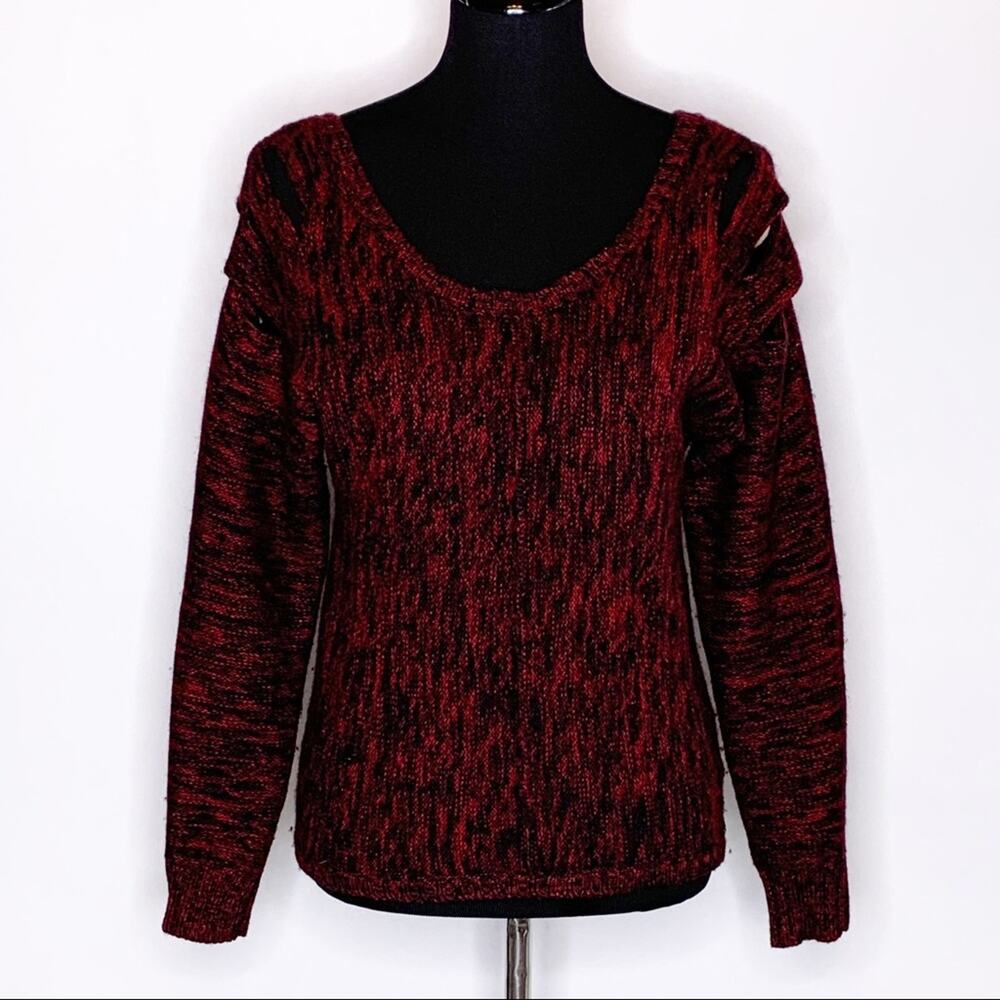 Guess red black marled cutout sleeve wool blend sweater size Medium